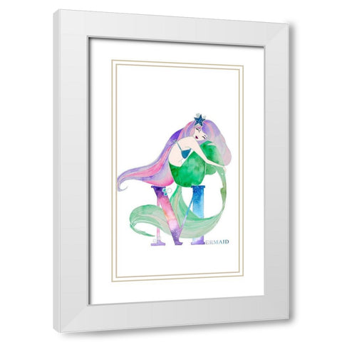 Mermaid (M) White Modern Wood Framed Art Print with Double Matting by James, Nola