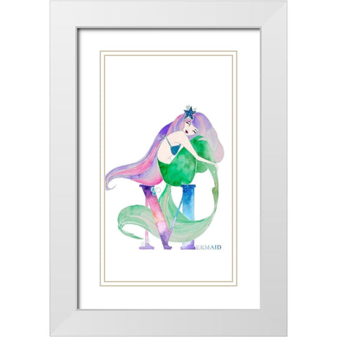 Mermaid (M) White Modern Wood Framed Art Print with Double Matting by James, Nola