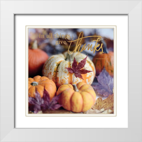 Give Thanks White Modern Wood Framed Art Print with Double Matting by Gardner, Sarah