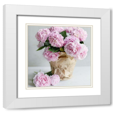 Pink Blooms White Modern Wood Framed Art Print with Double Matting by Gardner, Sarah