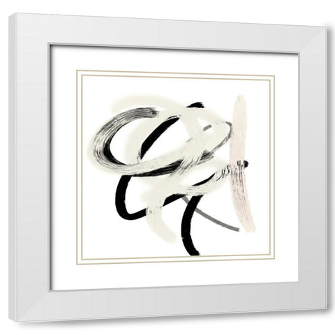 Scrolling Black And White Abstract II White Modern Wood Framed Art Print with Double Matting by SD Graphics Studio