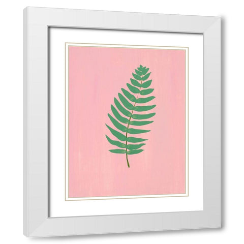 Pink Fern I White Modern Wood Framed Art Print with Double Matting by Maria, Robin