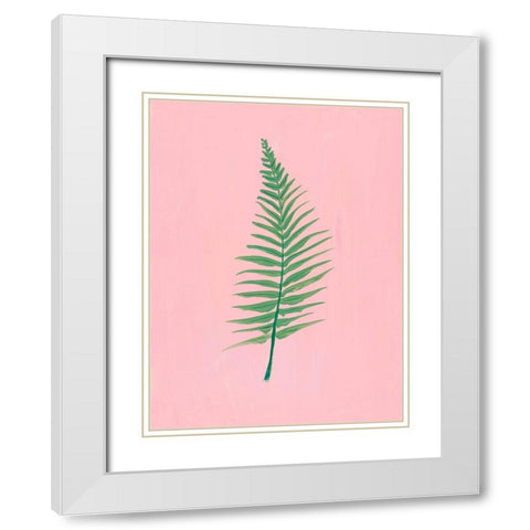 Pink Fern II White Modern Wood Framed Art Print with Double Matting by Maria, Robin