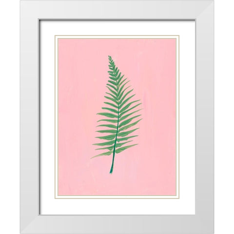 Pink Fern II White Modern Wood Framed Art Print with Double Matting by Maria, Robin