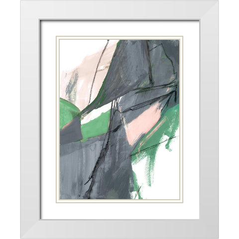 Rare Green and Gray Abstract II White Modern Wood Framed Art Print with Double Matting by Maria, Robin