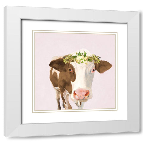 Floral Crown Cow White Modern Wood Framed Art Print with Double Matting by Green, Jenny