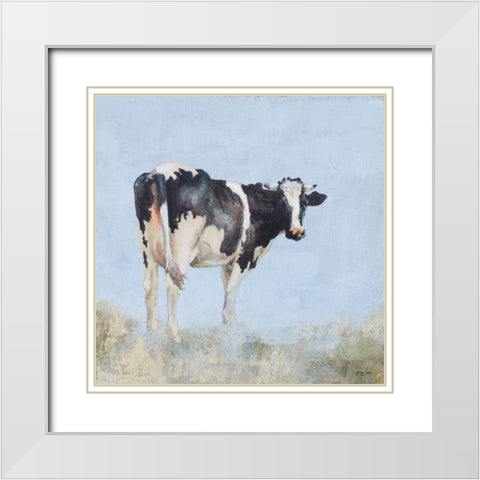 Posing Cow White Modern Wood Framed Art Print with Double Matting by Green, Jenny