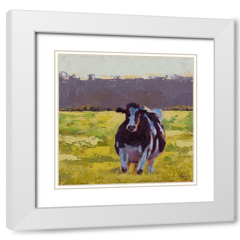 Fat Cow in the Field White Modern Wood Framed Art Print with Double Matting by Green, Jenny