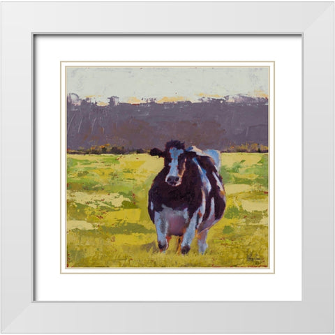Fat Cow in the Field White Modern Wood Framed Art Print with Double Matting by Green, Jenny