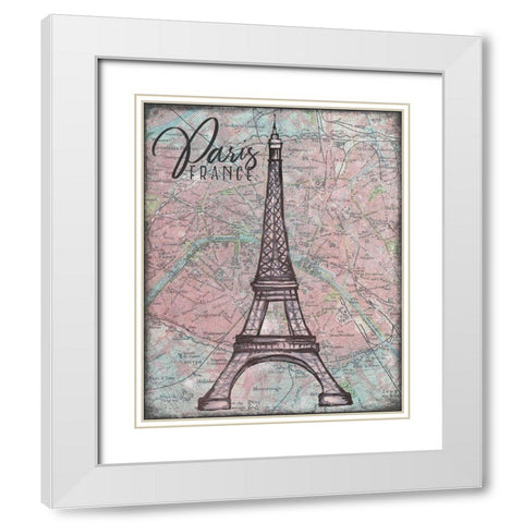 Map of Paris White Modern Wood Framed Art Print with Double Matting by Medley, Elizabeth