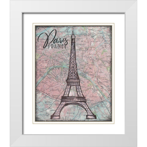 Map of Paris White Modern Wood Framed Art Print with Double Matting by Medley, Elizabeth