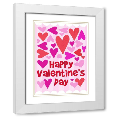 Happy Valentine with Hearts White Modern Wood Framed Art Print with Double Matting by Quach, Anna