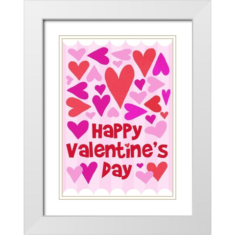 Happy Valentine with Hearts White Modern Wood Framed Art Print with Double Matting by Quach, Anna