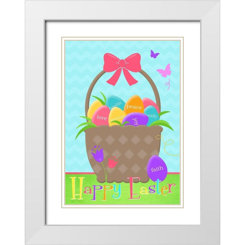 Happy Easter Basket White Modern Wood Framed Art Print with Double Matting by Quach, Anna