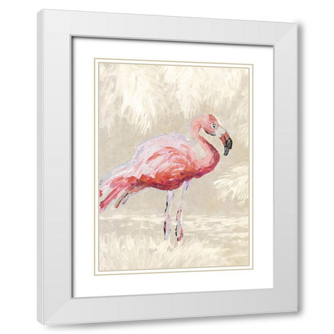 Flamingo On Taupe White Modern Wood Framed Art Print with Double Matting by Slivka, Jane