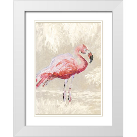 Flamingo On Taupe White Modern Wood Framed Art Print with Double Matting by Slivka, Jane