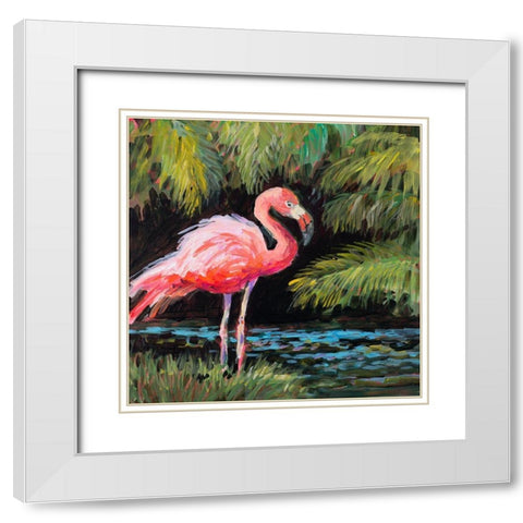 Relaxing Flamingo I White Modern Wood Framed Art Print with Double Matting by Slivka, Jane