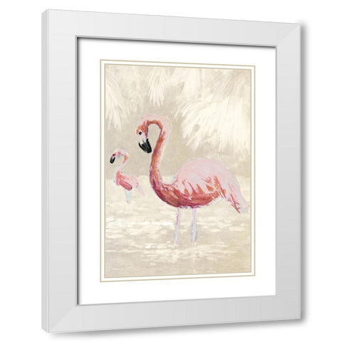 Flamingos on Taupe White Modern Wood Framed Art Print with Double Matting by Slivka, Jane