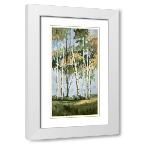 Golden Birch Trees II White Modern Wood Framed Art Print with Double Matting by Slivka, Jane