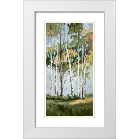 Golden Birch Trees II White Modern Wood Framed Art Print with Double Matting by Slivka, Jane