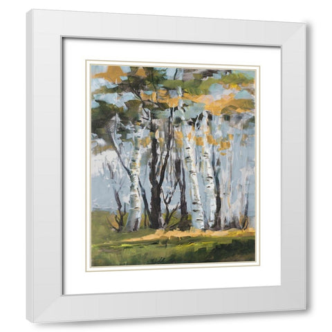 Golden Birch Trees White Modern Wood Framed Art Print with Double Matting by Slivka, Jane