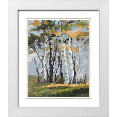 Golden Birch Trees White Modern Wood Framed Art Print with Double Matting by Slivka, Jane