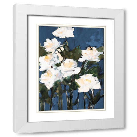 White Roses On Blue White Modern Wood Framed Art Print with Double Matting by Slivka, Jane