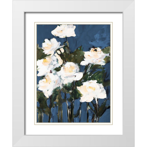 White Roses On Blue White Modern Wood Framed Art Print with Double Matting by Slivka, Jane