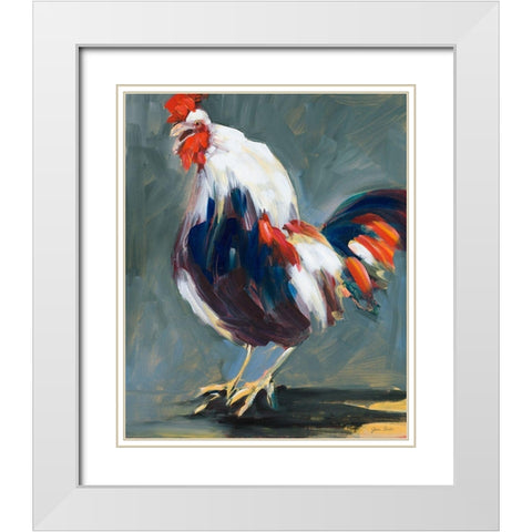 Rising Rooster White Modern Wood Framed Art Print with Double Matting by Slivka, Jane