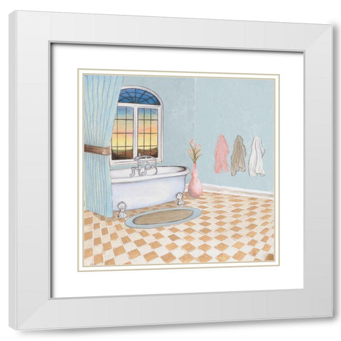 Pastel Bath I White Modern Wood Framed Art Print with Double Matting by Medley, Elizabeth