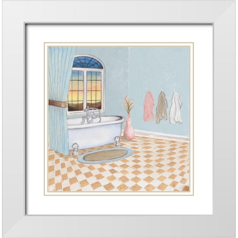 Pastel Bath I White Modern Wood Framed Art Print with Double Matting by Medley, Elizabeth