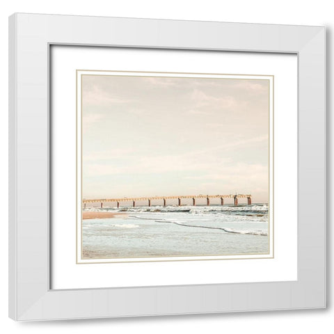 Dock on the Beach White Modern Wood Framed Art Print with Double Matting by Acosta