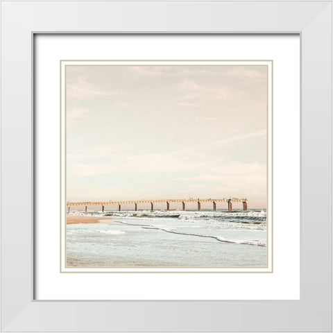 Dock on the Beach White Modern Wood Framed Art Print with Double Matting by Acosta