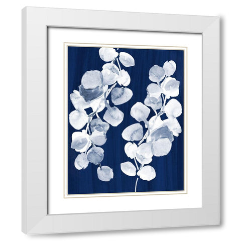 Eucalyptus Leaves on Navy White Modern Wood Framed Art Print with Double Matting by Loreth, Lanie