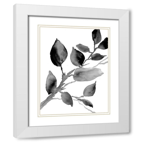 Gray Philodendron Branch White Modern Wood Framed Art Print with Double Matting by Loreth, Lanie