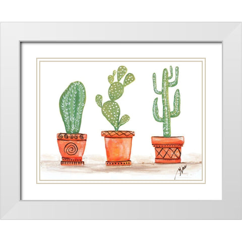 Cactus Trio White Modern Wood Framed Art Print with Double Matting by Ritter, Gina