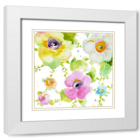 Rosy Vines I White Modern Wood Framed Art Print with Double Matting by Pinto, Patricia