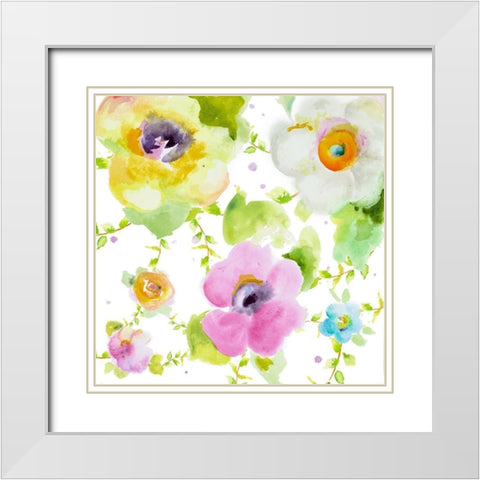 Rosy Vines I White Modern Wood Framed Art Print with Double Matting by Pinto, Patricia