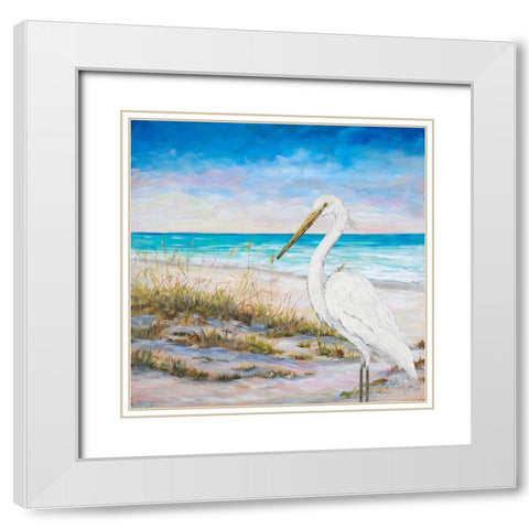 Egret on the Beach White Modern Wood Framed Art Print with Double Matting by DeRice, Julie