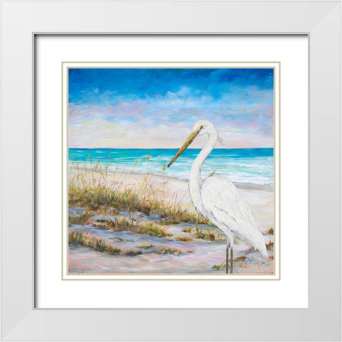 Egret on the Beach White Modern Wood Framed Art Print with Double Matting by DeRice, Julie