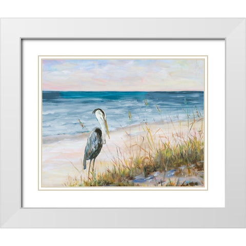 Heron Ocean View White Modern Wood Framed Art Print with Double Matting by DeRice, Julie