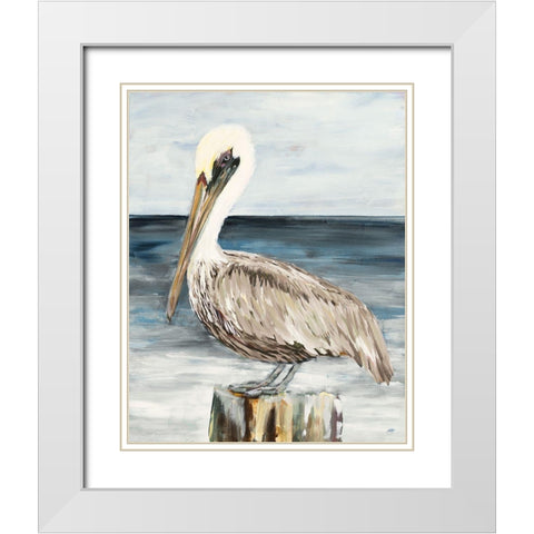 Muted Perched Pelican White Modern Wood Framed Art Print with Double Matting by DeRice, Julie