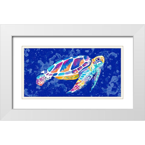 Vibrant Blue Sea Turtle White Modern Wood Framed Art Print with Double Matting by Goodrich, Chelsea
