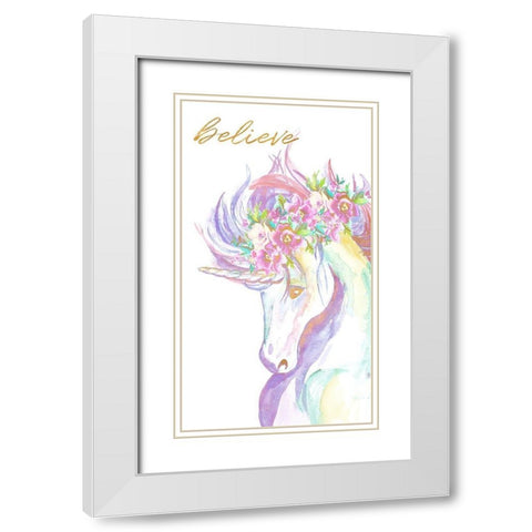 Believe Unicorn White Modern Wood Framed Art Print with Double Matting by Goodrich, Chelsea