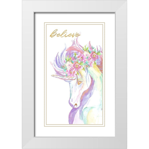 Believe Unicorn White Modern Wood Framed Art Print with Double Matting by Goodrich, Chelsea