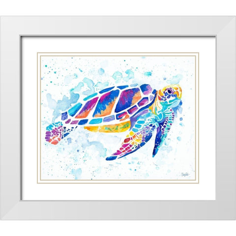 Vibrant Sea Turtle White Modern Wood Framed Art Print with Double Matting by Goodrich, Chelsea