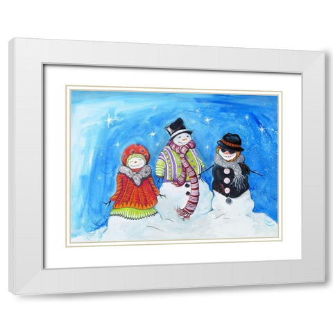 Snow Villagers White Modern Wood Framed Art Print with Double Matting by Diannart