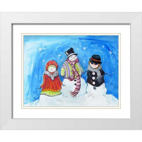 Snow Villagers White Modern Wood Framed Art Print with Double Matting by Diannart
