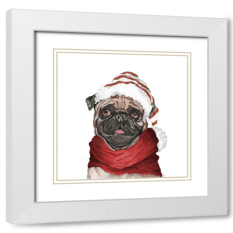 Holiday Pug White Modern Wood Framed Art Print with Double Matting by Medley, Elizabeth