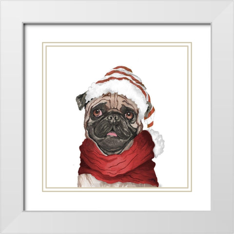 Holiday Pug White Modern Wood Framed Art Print with Double Matting by Medley, Elizabeth